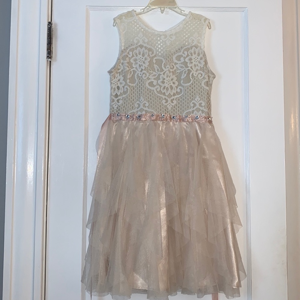 Rare Editions 12 Lace Overlay Dress EUC Cream Blush Color Special Occasion - Picture 3 of 17